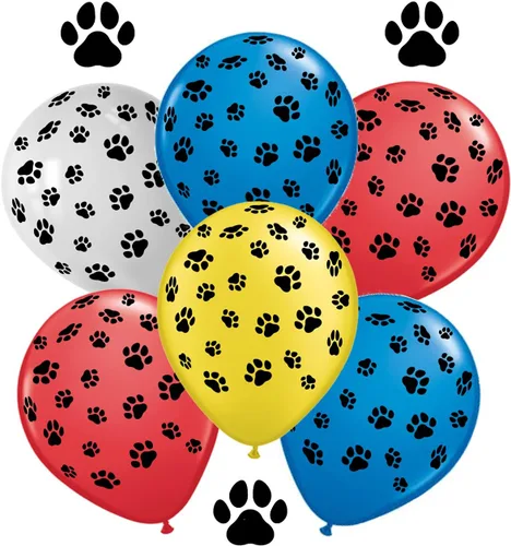 Paw Print Patrol - Globos de fiesta de 12 pulgadas, juego de 30 piezas de cumpleaños en varios colores azul, rojo, amarillo y blanco. Globos de Azul