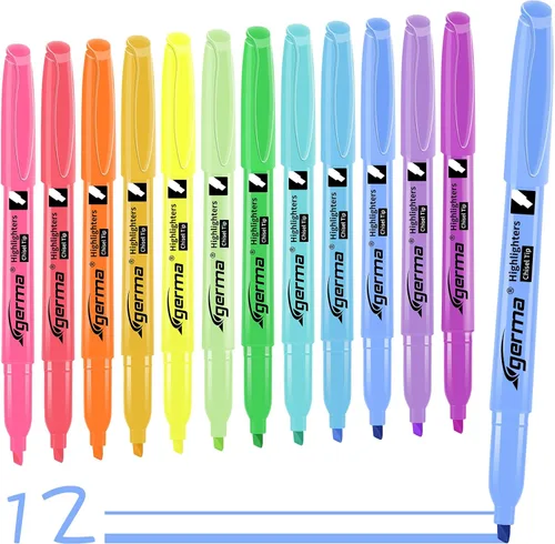 Cgerma - Resaltadores de colores surtidos, paquete de 12, punta de cincel colores brillantes, resaltadores de secado rápido para escribir en diario,