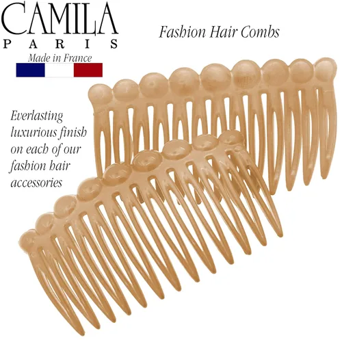 Miniatura 7 de Camila Paris CP2892/2 Peine lateral francés pequeño redondeado, beige con torsión francesa, pinzas decorativas de sujeción fuerte para mujer, moño