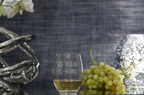 Miniatura 4 de Lushy Wino Be Kind, Re-Wine - Lindo, novedoso, grabado al agua, copa de vino de 16 onzas sin tallo con frases divertidas en caja de regalo