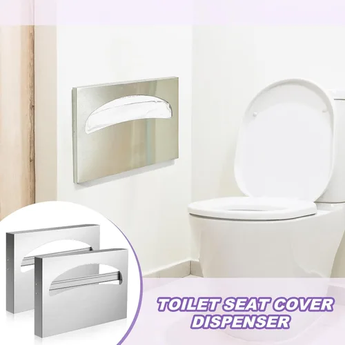 Miniatura 6 de Hushee 2 piezas de acero inoxidable para asiento de inodoro dispensador de cubierta de asiento de inodoro soporte montado en la pared comercial