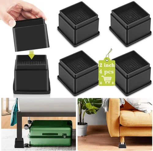 Miniatura 18 de Paquete de 12 elevadores de muebles de 1, 2 o 3 pulgadas, elevadores de cama ajustables resistentes para mesa, escritorio, sofá, silla, gabinete