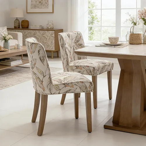 Miniatura 12 de Juego de 6 sillas de comedor de estilo rústico tapizadas de lino a rayas caqui, sillas de comedor sin brazos para el hogar, cocina, comedor, Franja