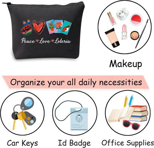 Miniatura 6 de JXGZSO Bolsa de lotería divertida bolsa de almacenamiento de bingo mexicano, regalo de lotería, paz, amor, lotería, bolsa de lona con cremallera