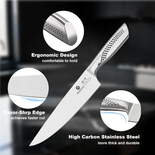Miniatura 5 de imarku - Juego de 15 piezas de cuchillos con bloque, cuchillos de cocina de acero inoxidable de alto carbono con afilador incorporado, apto
