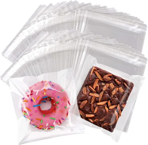 Miniatura 7 de YunKo Paquete de 200 bolsas de celofán autosellantes, bolsas transparentes para galletas para regalo, bolsa para embalaje de galletas, dulces