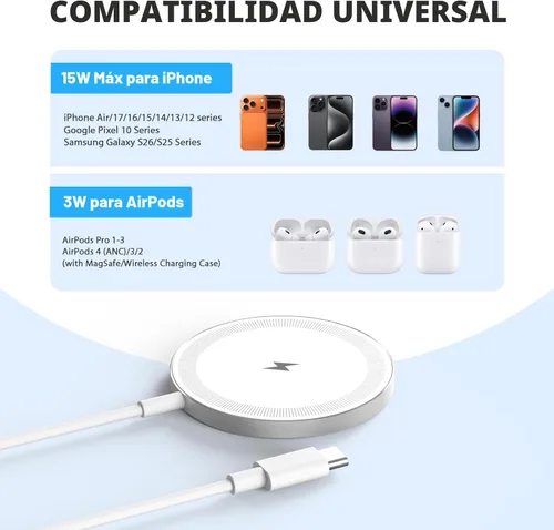 Miniatura 3 de Paquete de 3 cargadores inalámbricos magnéticos de 15 W: almohadilla de carga rápida Qi2 para iPhone Air 17 16 15 14 13 12 Pro Max, Samsung Galaxy