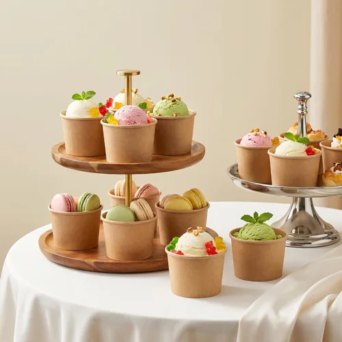 Miniatura 2 de PakTalk Recipientes de papel para sopa con tapas, paquete de 50 cuencos de sopa marrones, tazas biodegradables para helado con tapas para sopa