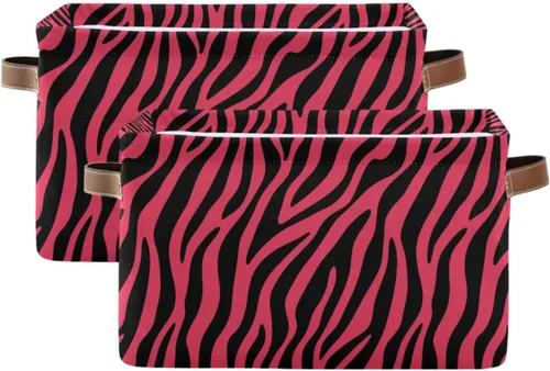 Miniatura 2 de Pink Zebra Print Pattern storage bins basket with Handles, toy storage, toy storage organizer, toy basket 14.2x10.2x8.3 IN