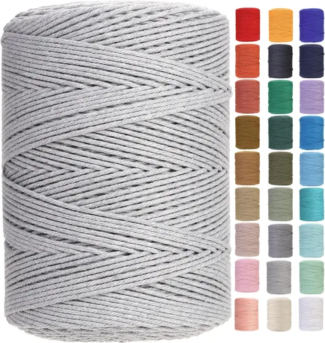 Miniatura 40 de Cuerda de macramé 4 mm x 328 yardas Natural Cuerda de algodón para macramé Cuerda de macramé colorida Cordón de algodón suave Suministros de macramé