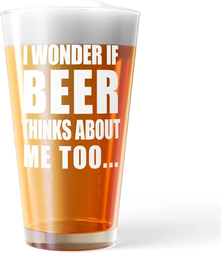 Crazy Dog T-Shirts I Wonder If Beer Thinks About Me Too - Vaso de pinta divertido sarcástico, vaso novedoso de 16 onzas, vasos divertidos para beber