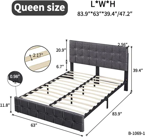 Miniatura 2 de Anwick Moderna cama de plataforma tapizada con cabecera ajustable, marco de cama tamaño King, marco de cama de tela tecnológica con botones