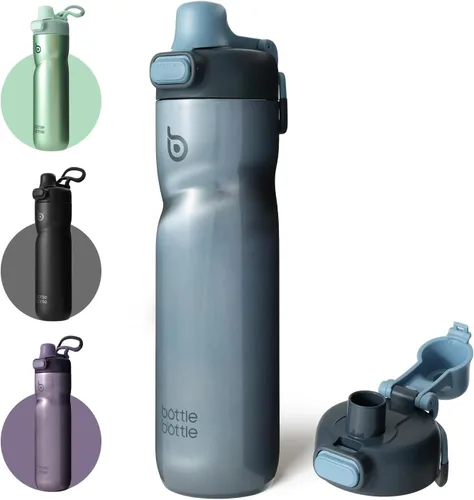 Miniatura 12 de BOTTLE BOTTLE Botella de agua aislada de 24 onzas con asa y tapas abatibles de acero inoxidable Botella de agua con botón de presión, portátil, a