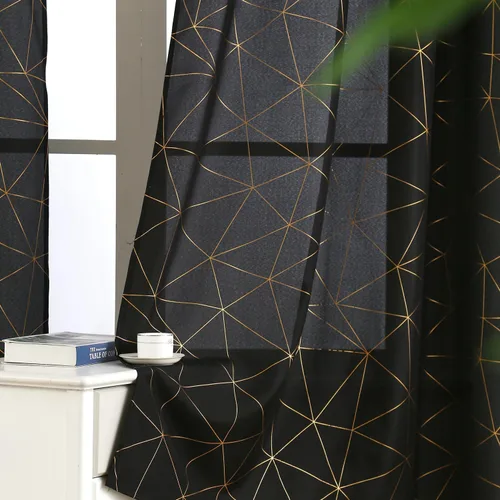 Miniatura 6 de Taisier Home Paneles de Cortinas de Ventana de Lino Dorado con Ojales Estampado de Lámina de Azulejos Geométricos Marroquíes Metálicos Cortinas