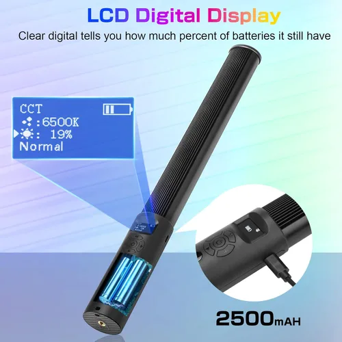 Miniatura 6 de Paquete de 2 varitas de luz LED RGB, kits de iluminación de estudio de fotografía con trípode y control remoto, varita de luz regulable
