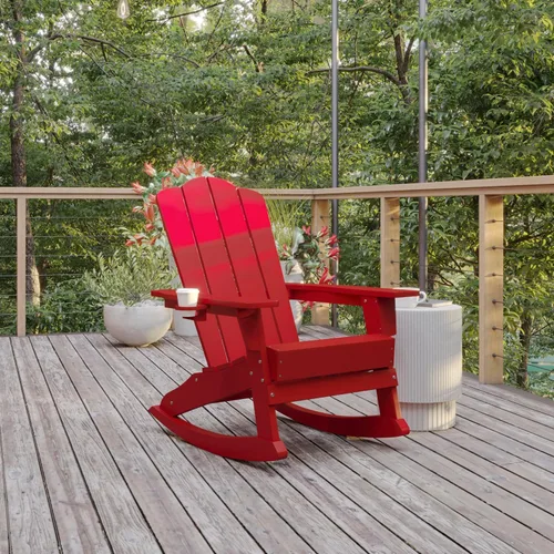Miniatura 2 de Flash Furniture Newport Adirondack - Silla mecedora con soporte para tazas, resistente a la intemperie, de poliresina Adirondack, color rojo