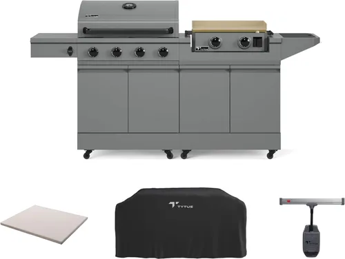 Miniatura 22 de Tytus Anaheim 4-Burner Gas Grill with Prep Cart and Charcoal Grill + Cover, Light, Griddle Insert - Modular Outdoor Kitchen, Quick Assembly, Outdoor