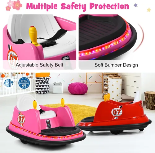 Miniatura 3 de Costzon Auto parachoques para niños, auto eléctrico de 12 V con control remoto, joysticks duales, giro de 360 grados, música, luces intermitentes