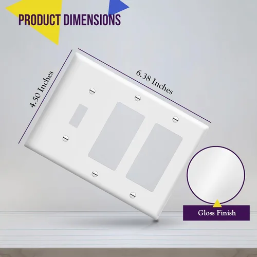 Miniatura 2 de ENERLITES - Placa de pared combinada para interruptor de palanca simple/interruptor de palanca doble decorativo, tamaño estándar 3 bandas