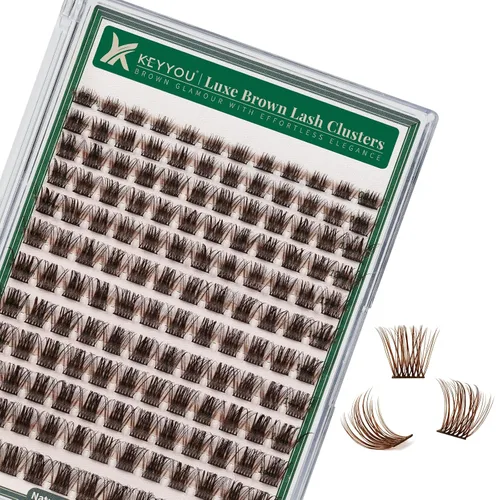 Miniatura 96 de KEYYOU Racimos de pestañas, 96 piezas de extensiones de pestañas DIY, rizado D de 16 mm, negro, realista, no irritante, fácil de colocar en casa
