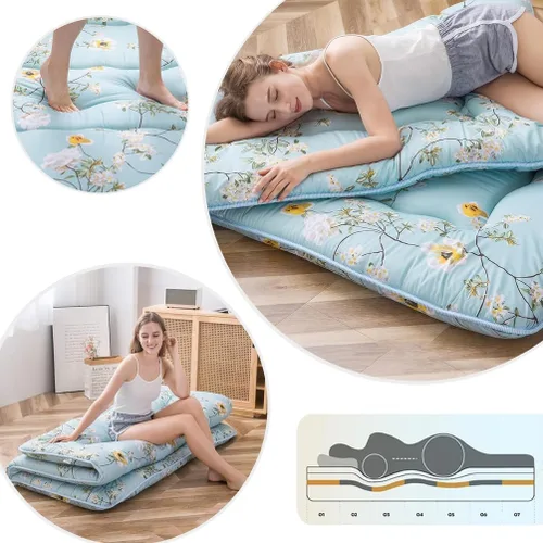 Miniatura 2 de Shiki - Colchón de futón japonés, colchón grueso de suelo, almohadilla de dormir enrollable con funda lavable para dormitorio de invitados, Flor