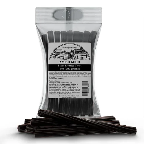 Amish Good Gourmet Dulces de Regaliz Retorcido - Golosina Premium Dulce y Masticable, Regaliz Negro Jumbo Retorcido Snack Perfecto Bajo 100 Calorías