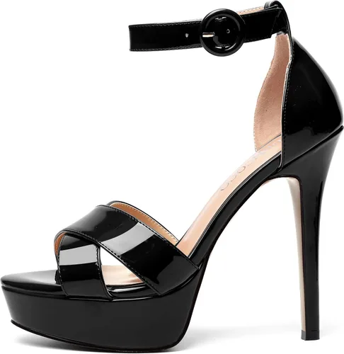 Miniatura 100 de MODENCOCO Sandalias de boda con correa de tobillo sexy para mujer, con plataforma y puntera abierta, tacón de aguja y tacón alto, zapatos de vestir