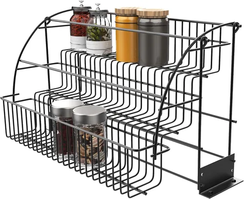 Estante de especias desplegable de 3 niveles, organizador de almacenamiento de cocina de gran capacidad, barandilla elevada y placa de montaje