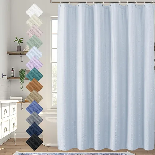 Miniatura 34 de Aiyufeng Moga - Cortina de ducha verde salvia, cortinas de ducha texturizadas en relieve 3D para baño, cortina de baño de tela de poliéster de lujo