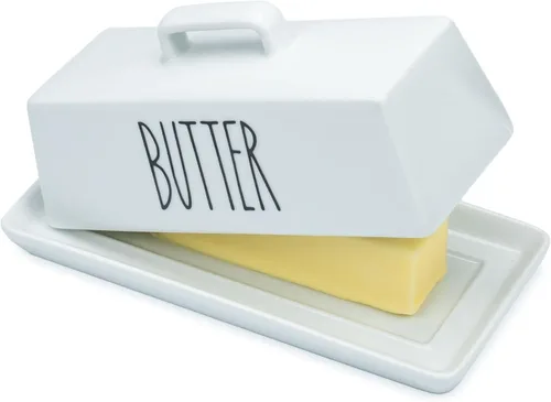 Heartland Home Mantequera Cubierta de Porcelana con Tapa para Encimera (Tapa con Asa). Contenedor de Mantequilla de 7.6" x 3.8" pulgadas para Una