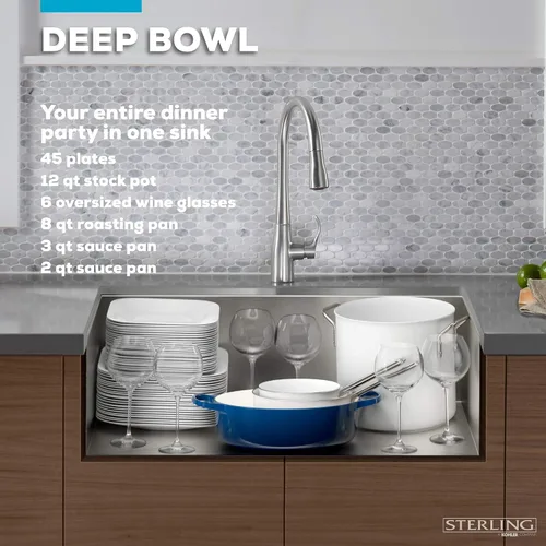 Miniatura 5 de Sterling K-20243-PC-NA Ludington - Fregadero de cocina de 34 pulgadas con montaje inferior con accesorios, lavabo frontal de delantal, acero