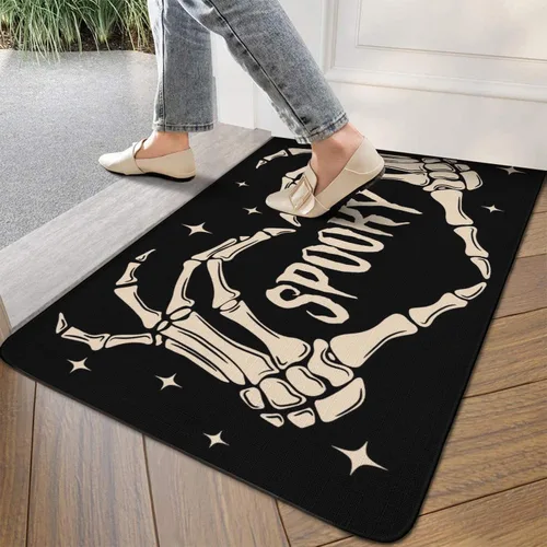Miniatura 4 de Tapete de bienvenida para puerta de Halloween, divertido esqueleto para decoración del hogar, antideslizante, para interiores y exteriores, 17 x 30