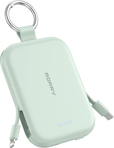 Miniatura 14 de RORRY Cargador portátil, batería externa de 5000mAh con cables incorporados, paquete de batería de llavero de viaje para iPhone 17/16/15/14/13/12