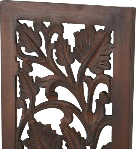 Miniatura 5 de Deco 79 Decoración de pared de madera floral hecha a mano para el hogar, escultura de pared de acanto tallada intrincadamente, arte de pared de 12 x