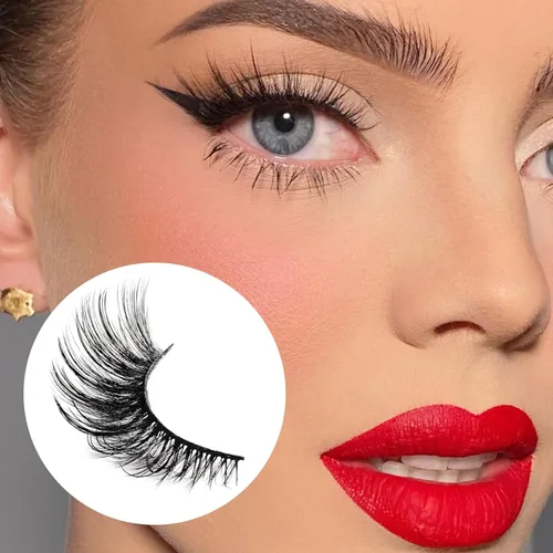 Miniatura 3 de Veleasha Kit de pestañas con pegamento y pinzas, pestañas de ojo de gato que parecen extensiones esponjosas de imitación de visón, pestañas finas