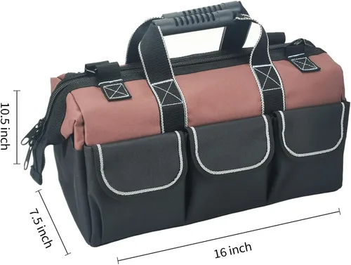 Miniatura 2 de Garden Tools Bag 16 Inch Wide Mouth Tool Bag with Molded Base and Plastic-Padded Inside Pockets for Tool Storage, 600D Polyester Fabric, Brown
