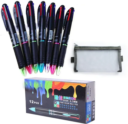 Paquete de 12 bolígrafos retráctiles multicolor de 0.028 in, tinta de 4 colores (negro, azul, rojo, verde) en un bolígrafo para una escritura suave