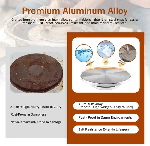 Miniatura 3 de HighFree Rueda para esculpir de 12 pulgadas, plato giratorio grande de cerámica de doble cara, rueda giratoria silenciosa de aleación de aluminio