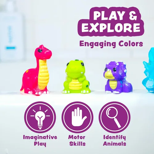 Miniatura 7 de Tub Works® Juguetes de baño de dinosaurio sin moho, paquete de 6 Diseño de juguetes de baño sellados sin agujeros que mantiene la humedad fuera