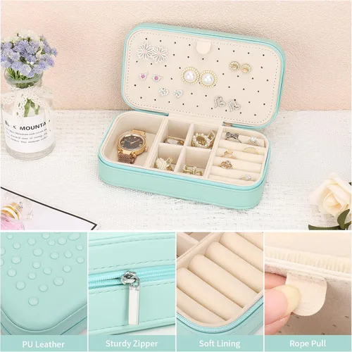 Miniatura 3 de DesignSter Joyero de viaje, estuche portátil de piel sintética, pequeñas cajas de joyería para regalos, organizador de joyas de viaje para mujeres