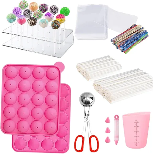 Kit de 605 piezas para tartas, moldes de silicona para piruletas, incluye palitos de piruleta, taza medidora, bolsas de golosinas, lazos giratorios,