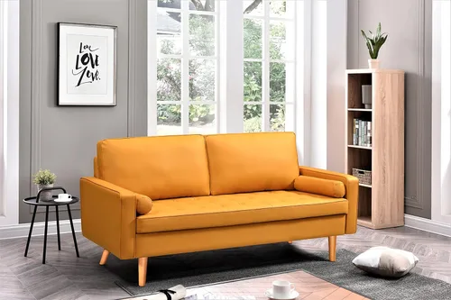 Miniatura 5 de Container Furniture - Sofá de piel sintética para la sala de estar moderna con cojines extraíbles y patas de madera maciza, sofá estilo lujoso