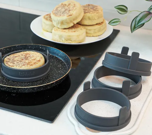 Miniatura 4 de Webake Anillos de silicona para muffins ingleses de 4 pulgadas, antiadherentes, tamaño estándar, anillos para huevos, sin BPA, juego de 4 Gris