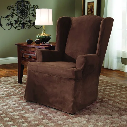 Miniatura 2 de SURE FIT funda para silla con alas y cojín en T de gamuza suave, de una pieza, ajuste relajado, poliéster, lavable a máquina, color chocolate