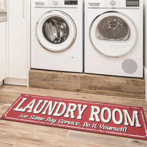 Miniatura 25 de Alfombra lavable a máquina con diseño de texto antideslizante con parte trasera de goma, 2 x 5, para lavandería, para baño, lavadero, 20 x 59