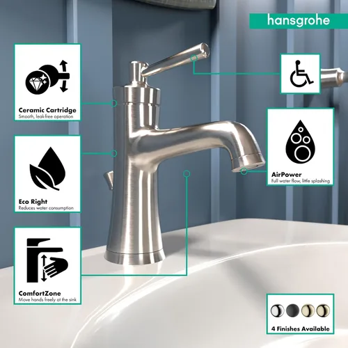 Miniatura 3 de hansgrohe Joleena 04771820 - Grifo de fregadero de baño de transición de 1 manija de 1 8 pulgadas de alto en níquel cepillado, 04771820, 1.2 GPM