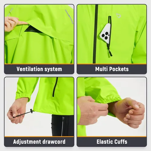Miniatura 5 de BALEAF Chaqueta impermeable de ciclismo para hombre, rompevientos, plegable, equipo de correr, ligero, reflectante