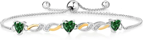 Gem Stone King Pulsera de tenis de plata 925 y oro amarillo de 10 quilates, verde nanoesmeralda y blanco, con diamantes cultivados en laboratorio