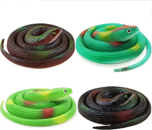 Juego de 4 serpientes de goma realistas, serpientes de bosque de plástico, serpiente de goma realista, figura de serpiente falsa de colores surtidos