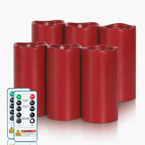 Miniatura 10 de Amagic Velas sin llama impermeables de 3" x 6" para exteriores, velas que funcionan con pilas con control remoto y temporizador, vela de pilar LED